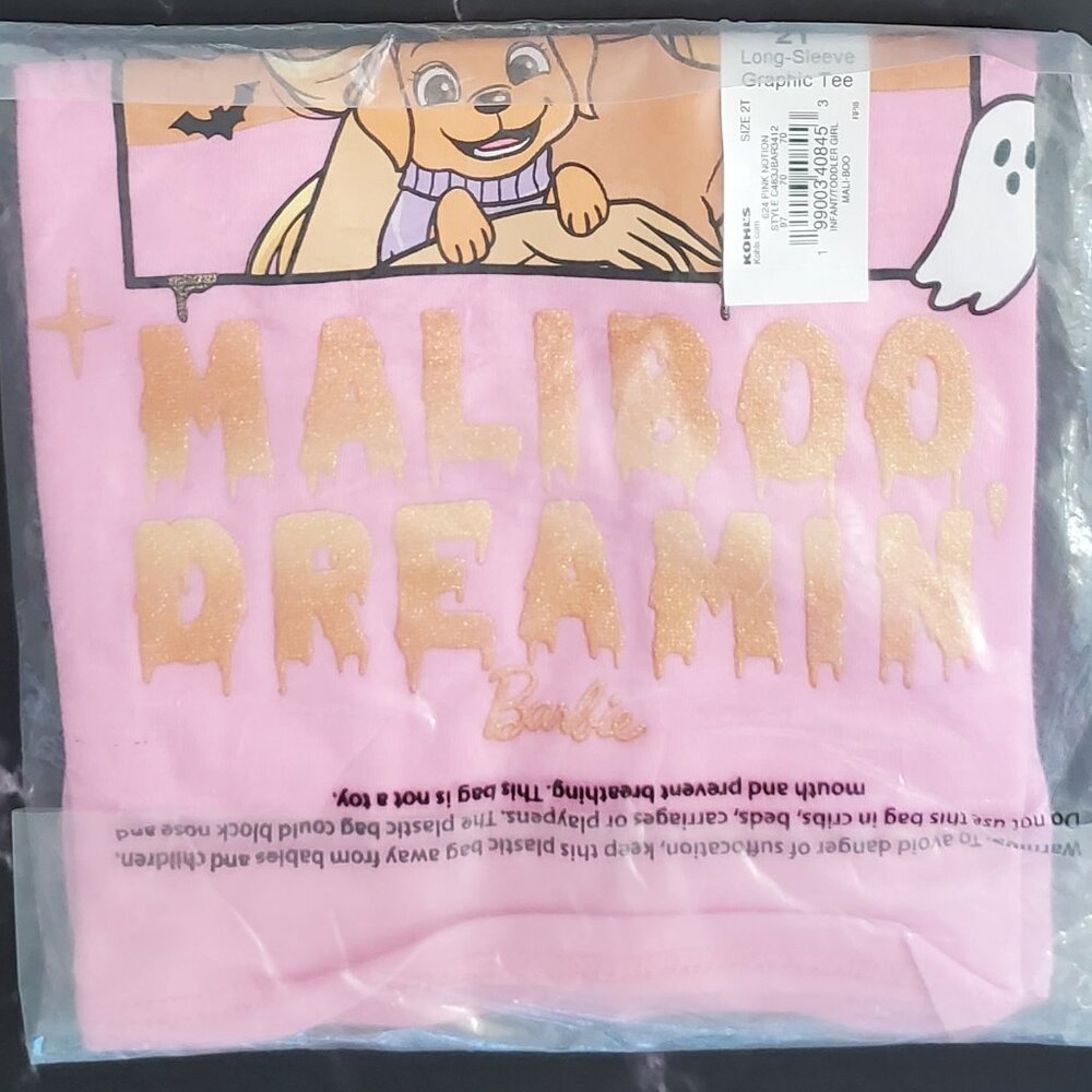 Toddler Girl Barbie "Maliboo Dreamin'" Long Sleeve Graphic Tee Size 2T NWT - Picture 4 of 4